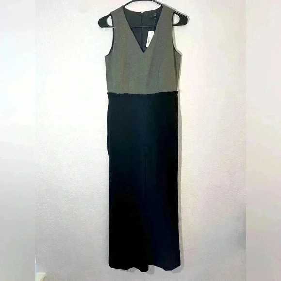 J Crew 365 Ruffle Waist Corpcore Wide Leg Grey Tank Black Combo Jumpsuit size 0P - Picture 1 of 5